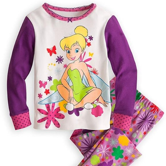 Disney Store Deluxe Tinker Bell Tinkerbell Fairy Girl Long Sleeves PJ Pajamas 10 - Picture 1 of 14